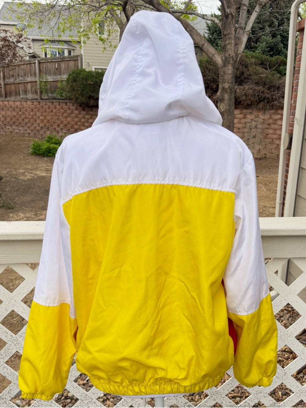 Urban Retro Colorblock Windbreaker Yellow Red White Women Small Zip Jacket Hood - Picture 4 of 9